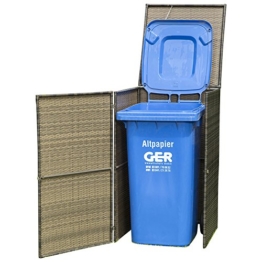 Polyrattan Geflecht mocca Mülltonnenbox für Tonnen bis 120 Liter